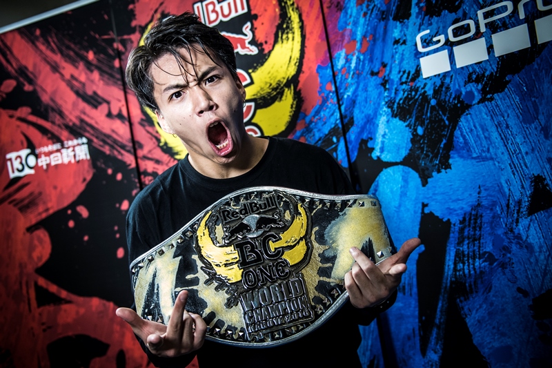 Issei of Japan poses for a winner's portrait after winning the Red Bull BC One World Final at the Aichi Prefectural Gymnasium in Nagoya, Japan on December 3, 2016. // Jason Halayko/Red Bull Content Pool // For more content, pictures and videos like this please go to www.redbullcontentpool.com.