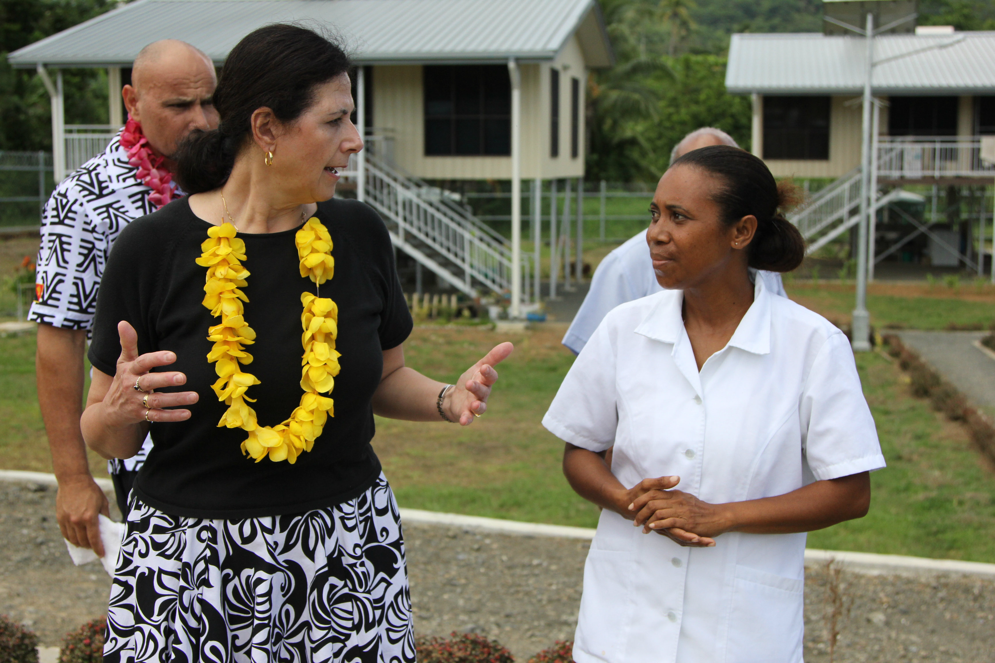 Minister for International Development and the Pacific Sen. Concetta Fierravanti-Wells meets health staff at Bubuleta Community Health Post in Milne Bay Province.
