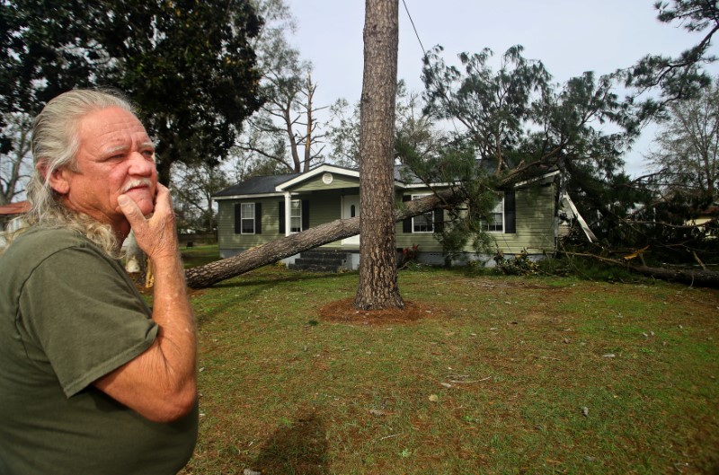 Tim McElveen reacts as he surveys damage to his home on Coleman Road after a deadly storm in hit Rehobeth, Alabama, U.S., January 3, 2017.  REUTERS/Phil Sears