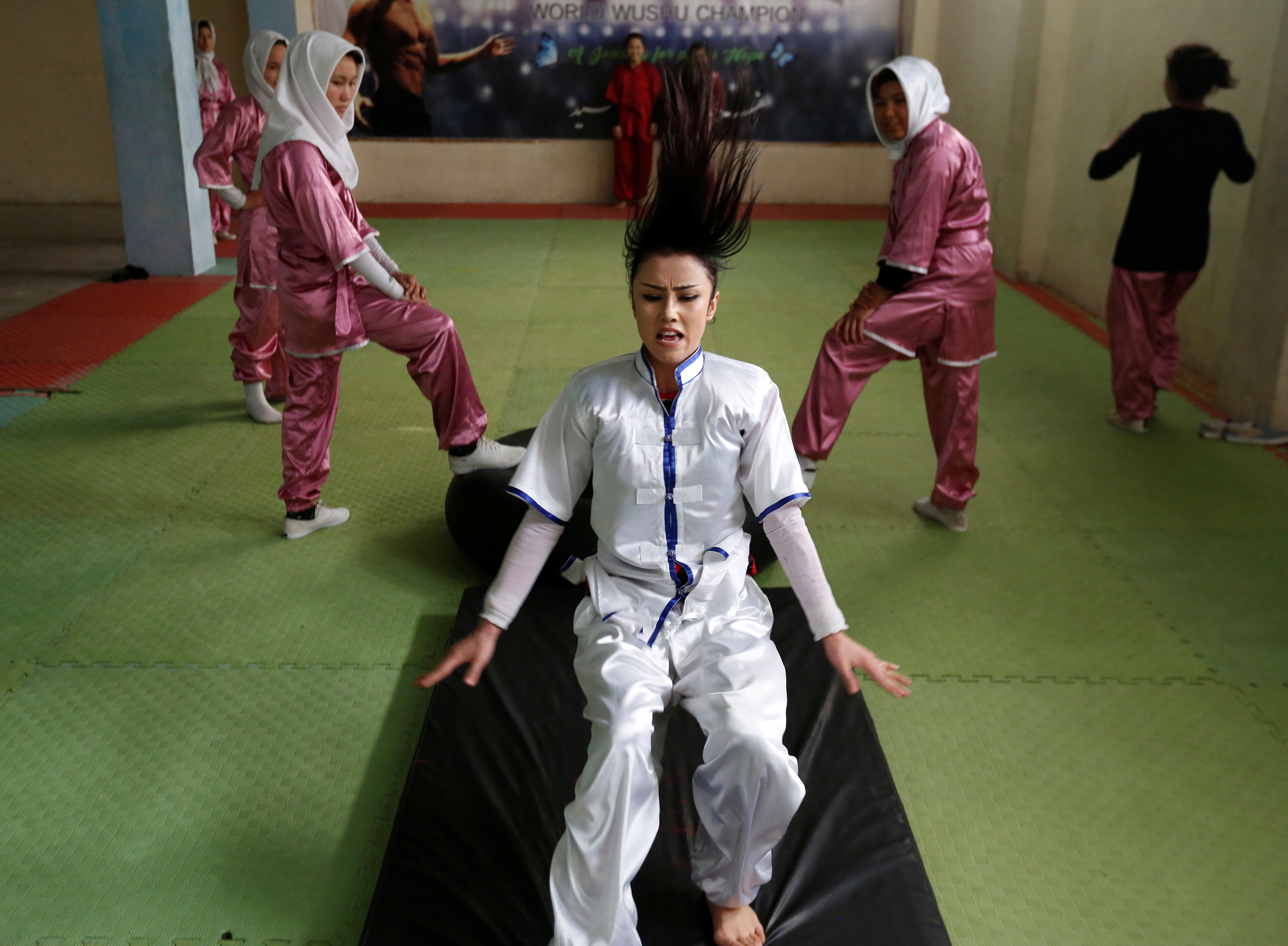 Sabera Bayanne, 20, a student of the Shaolin Wushu club, practices in Kabul, Afghanistan January 29, 2017. REUTERS/Mohammad Ismail