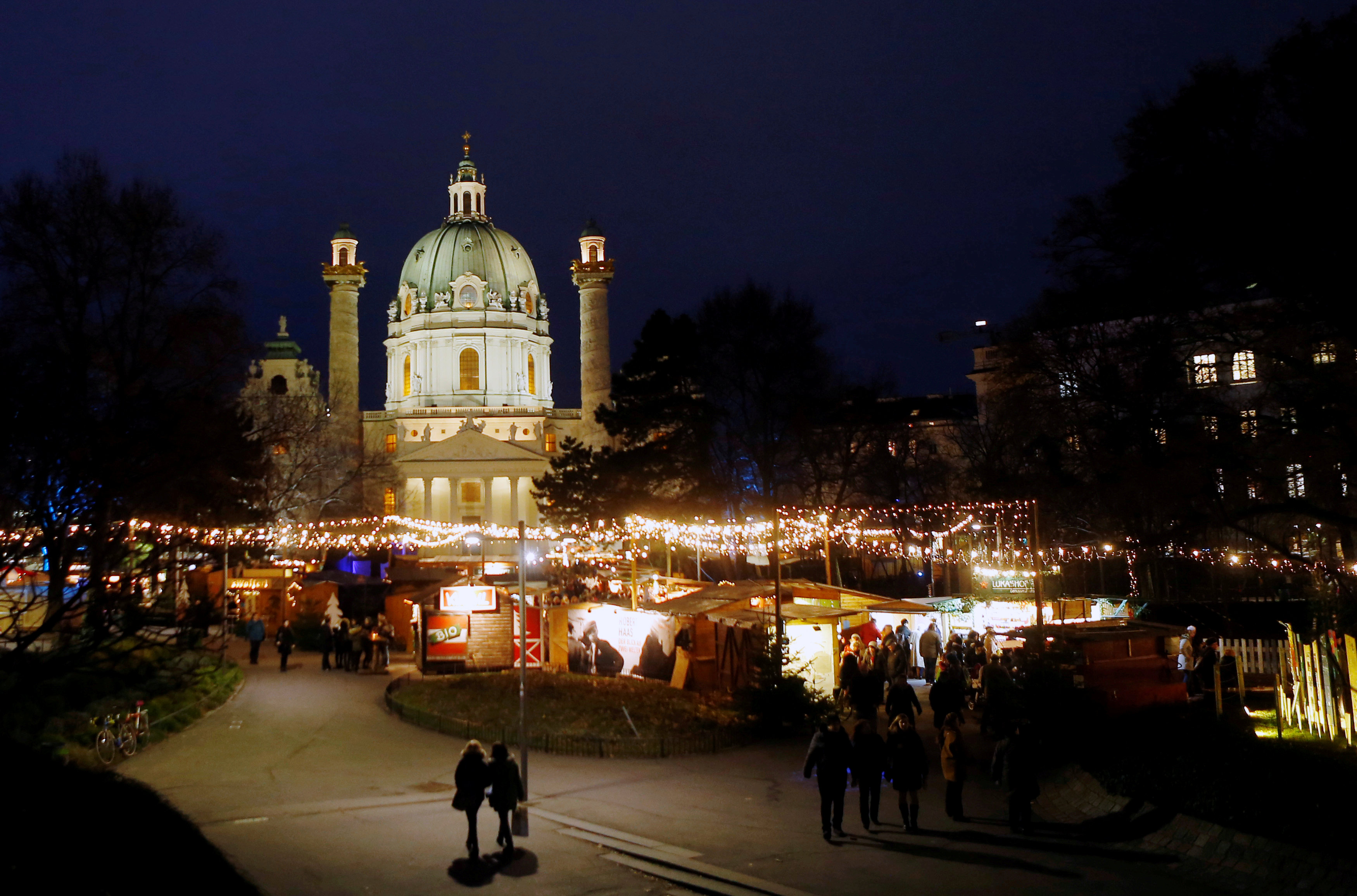 FILE PHOTO: An advent market is seen in front of Karlskirche church in Vienna, Austria, December 15, 2016. REUTERS/Heinz-Peter Bader/File Photo