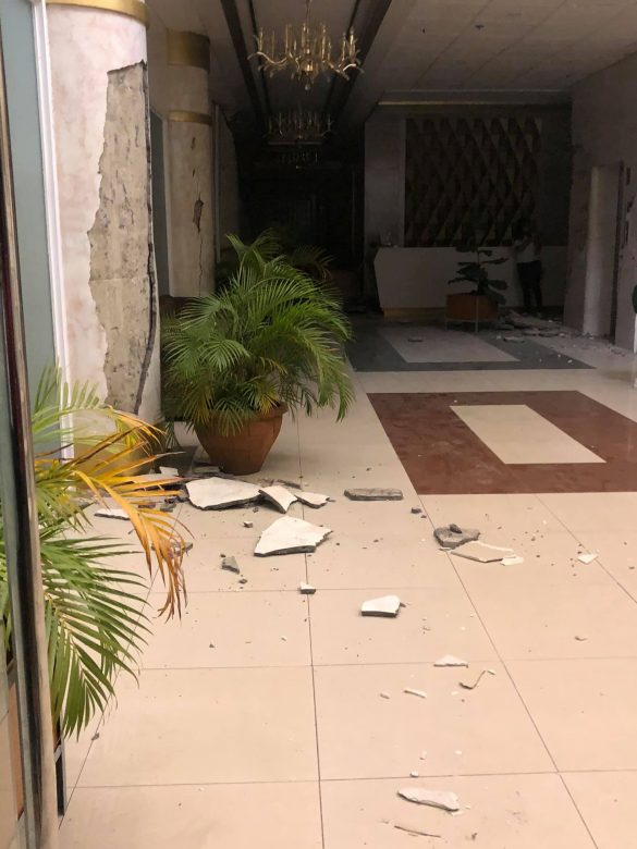 Rubble is seen on a floor of a hotel in the aftermath of an earthquake in Kidapawan City, Philippines October 16, 2019 in this picture obtained from social media. NARU GUARDA CABADDU/via REUTERS