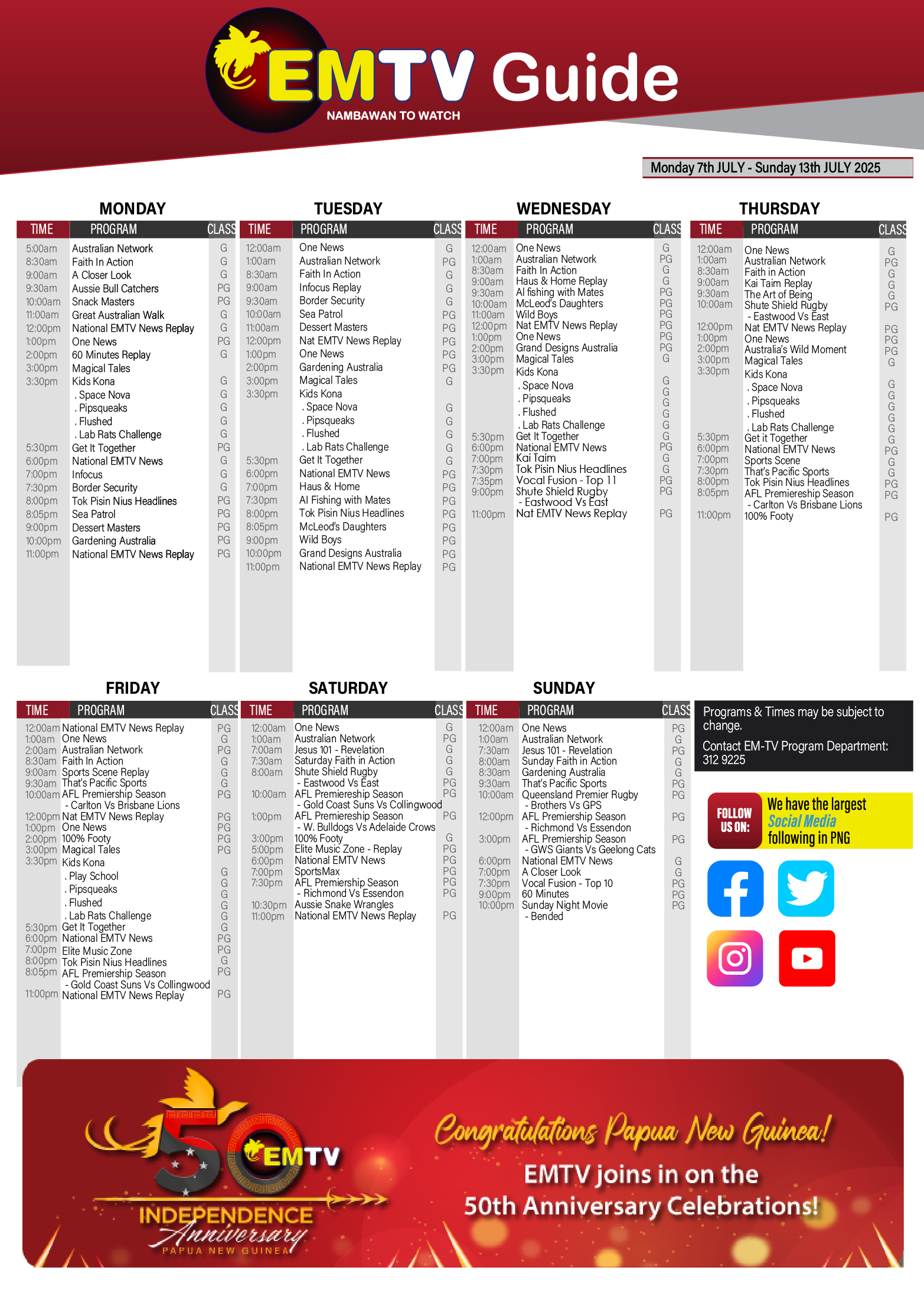 WEEKLY TV GUIDE — EMTV ONLINE