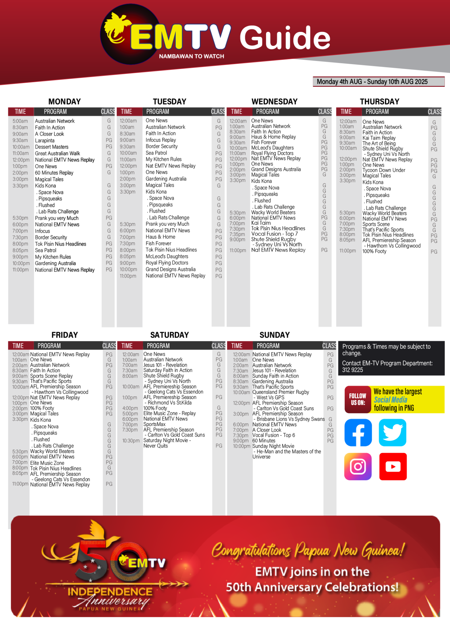 TV GUIDE | 4th - 10th August, 2025 — EMTV ONLINE